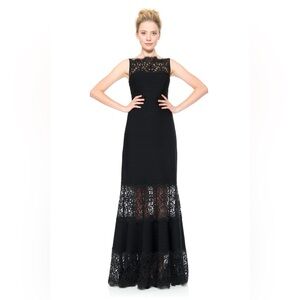 Elegant Elie Tahari Black Midi Dress with Lace Detail